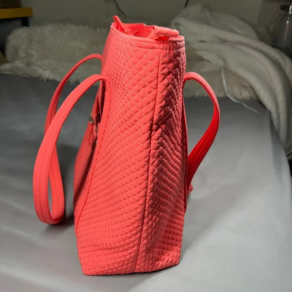 Vera Bradley Big Tote Bag Zip Top Quilted Coral Interior Pockets Bonus Clear Bag